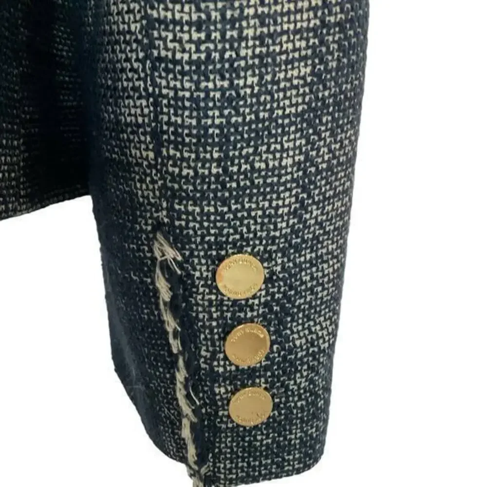 TORY BURCH Blue White Heathered Tweed Blazer‎ Jacket Size 10